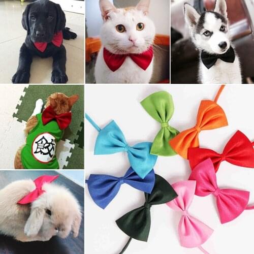 Cat Dog Collar Bow Tie Necklace Solid Color Adjustable Neck Strap Puppy Pets Neck Tie Wedding Bowtie Collar Cat Dog Accessories
