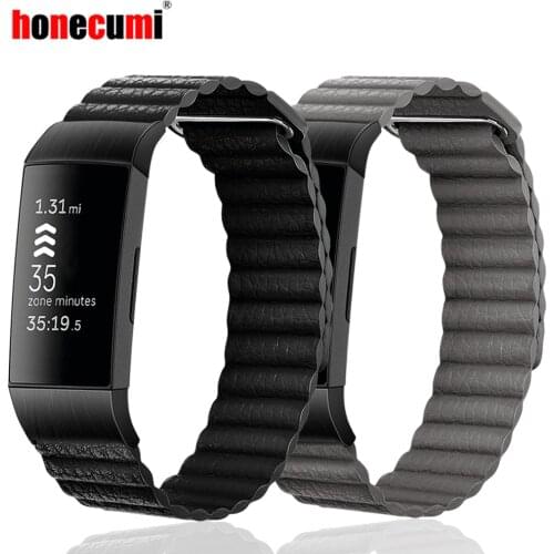 Leather Bracelet for Fitbit Charge 3 4 Strap Wrist Band Magnetic Replacement Belt for Charge 3/Charge 3 SE/Charge 4
