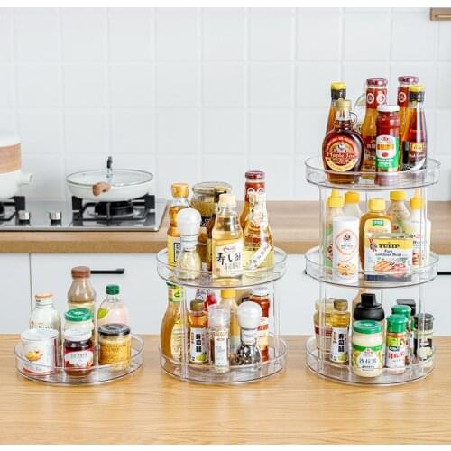 Kitchen 360 Rotatable Spice Jar Seasoning Bottle Storage Holder Transparent Plastic Multi Layer Multifunctional Rotating Shelf