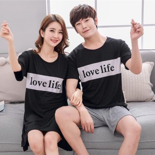 2019 Summer Couples Loose Nightgown for Women Short Sleeve Home Dress Sleepwear Night Dress Nightdress Men Loungewear Pyjama Set