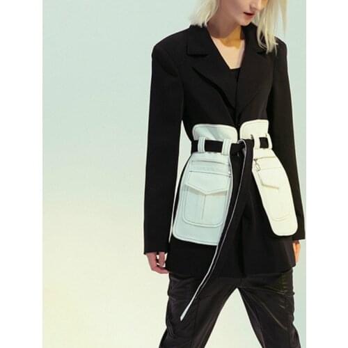 Fashion Pocket Black White Patchwork Blazer Women Causal Solid Lapel Belt OL Style Fmale Suit Coat Slim Fit Women Coat Spring
