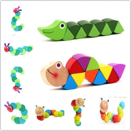 Montessori Toys Children Puzzle Early Educational Learning Wooden Toys Caterpillar Twist Insects Exercise Baby Fingers Flexible3