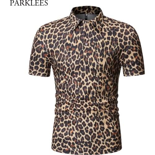 Fashion Sexy Leopard Print Polo Shirt Men 2019 Brand New Nightclub Party Prom Polo Homme Slim Fit Short Sleeve Polos Hombre XXL