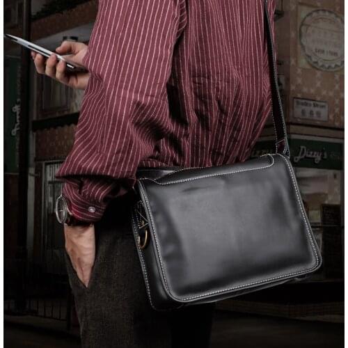 Genuine Leather Mens Shoulder Bag Crossbody Messenger Bags Portable Business Sling Bags