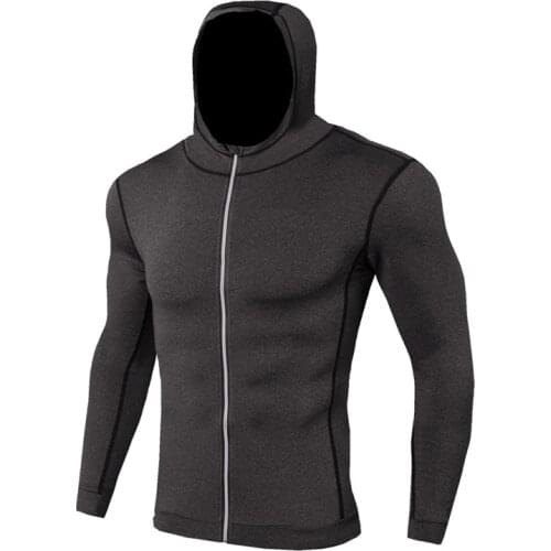 Mens Running Training Hooded Collar Compression Quick Dry Super Elastic Breathable Sportswear Mens Running Jacket