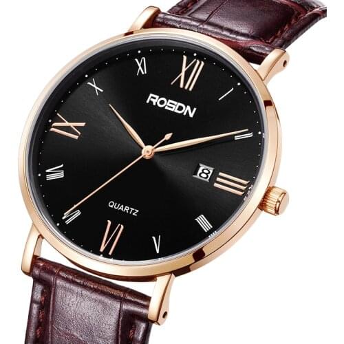 Men‘s Watches Luxury Brand ROSDN 50M Waterproof Watch Men Genuine Leather Strap Japan Quartz Movement Male Clock R3627