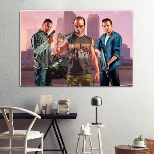 Game Poster Grand Theft Auto V Game Poster GTA 5 Art Print Canvas Painting Game Lovers Room Living Room Decoration Home Decor