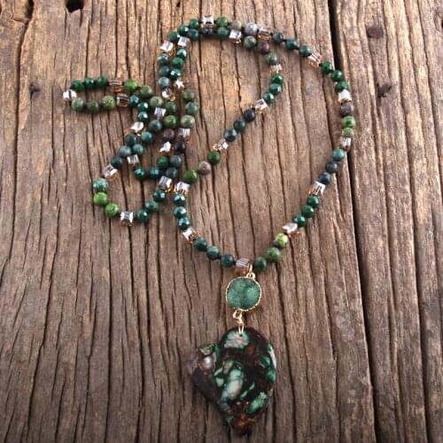 RH Fashion Bohemian Jewelry Boho Gift Natural Stones With Druzy Links Heart Stone Pendant Necklaces For Women