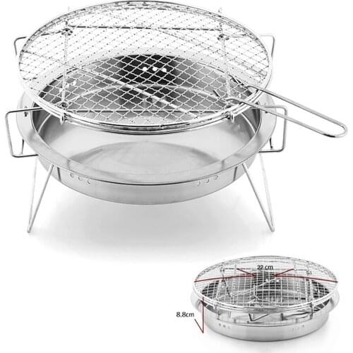 Outdoor Stainless Steel Grill Portable Barbecue Grid Mini Round Charcoal Folding BBQ Grill Outdoor Camping Picnic Tool
