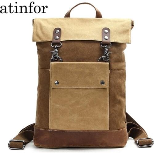 Vintage Waterproof Canvas Leather Laptop Backpacks for Men College Students School Bags Teenagers Women Travel Daypacks