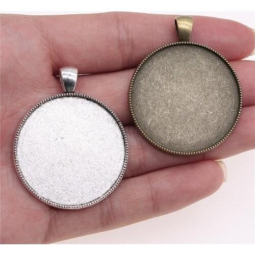 WYSIWYG 3pcs 35mm Inner Size Vintage Antique Bronze Antique Silver Color Rose Flower Back Round Cameo Cabochon Base Setting