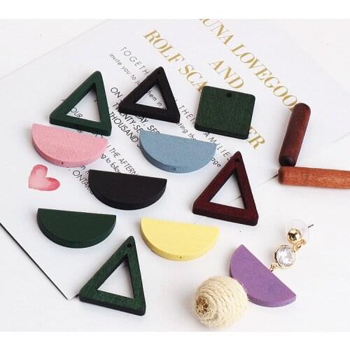 DIY ear jewelry accessories Korean wood square triangle semicircle earrings earrings accessories pendant Pendant