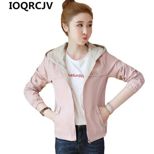 2019 Autumn Womens Short Jackets Baseball Coat Fashion Loose Zipper Hooded Windbreaker Female Casual Bomber Jacket Outwear R621