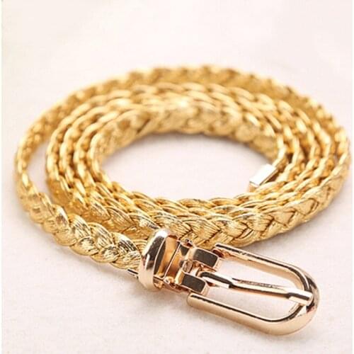 Women Braided PU Leather Narrow Thin Buckle Strap Waist Belt All-Match WaistbandHot! AB68