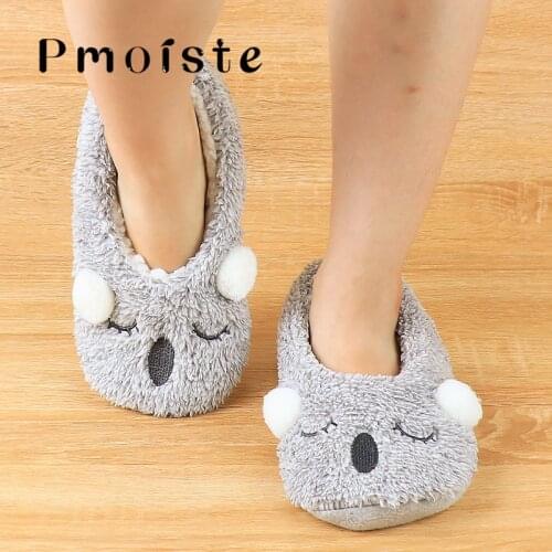 Winter Women Slippers Grey Funny Koalas Cartoon Cute Anti-Slip Fur Slippers house Flat Girl Gift Plush Fluffy slippers women