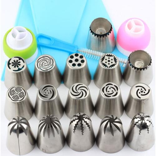 20Pcs/Set Big Size Rose Icing Piping Nozzles Large Russian Sultane Tube Pastry Tips Stainless Steel Nozzles Cake Decorating Set
