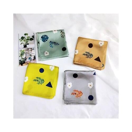 70*70cm New Leaves Small Square Scarf Small Scarf Womens All-match Korean-Style Headscarf Decorative Work Professional Scarf