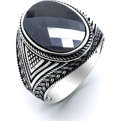 925 sterling Silver Black Zircon Stone Mesh Pattern Ring