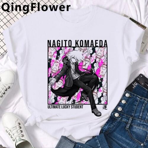 Anime Ouma Kokichi Danganronpa V3 Mikan Tsumiki summer top male print japanese couple top tees tshirt harajuku kawaii kawaii