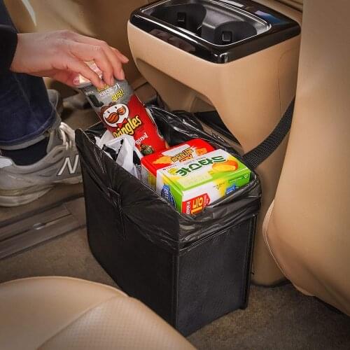 Car Garbage Can Patented Car Waste Basket Comfortable Multifuntional Artificial Leather and Oxford Clothes Organizer Trash Can