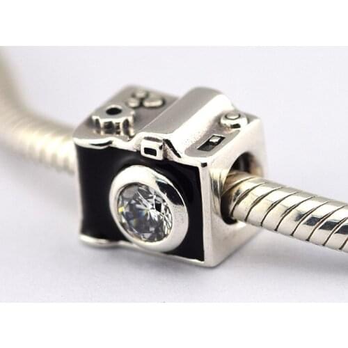 Black Enamel Camera Beads Fit European Charms Silver 925 Original Bracelet Sterling Beads For Jewelry Making Women DIY Fashion