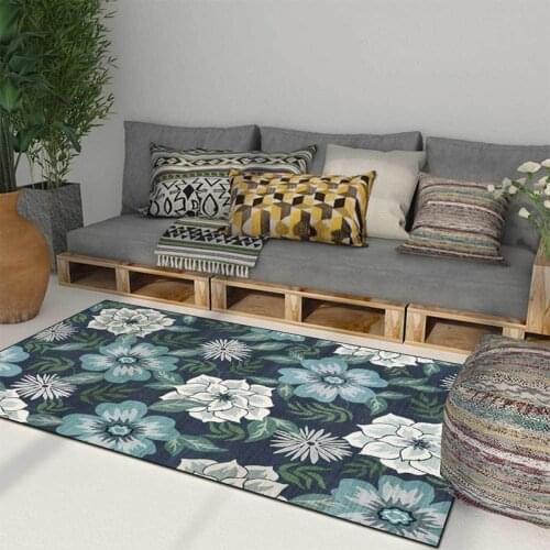 Flower Carpet American Country Style Rugs Living Room Corridor Leaf Gray Blue Green White Anti Slip 3D House Mat Girl Room Decor