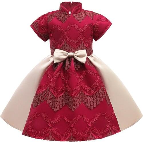 LZH Girls Dress 2021 Autumn Winter New Chinese Style Kids Princess Dress Embroidered Short Sleeved Cheongsam Dresses 3-10 Years