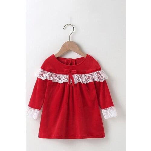 Baby Long-Sleeved Dress 3-24 Months Girl Red Bow Lace Dress