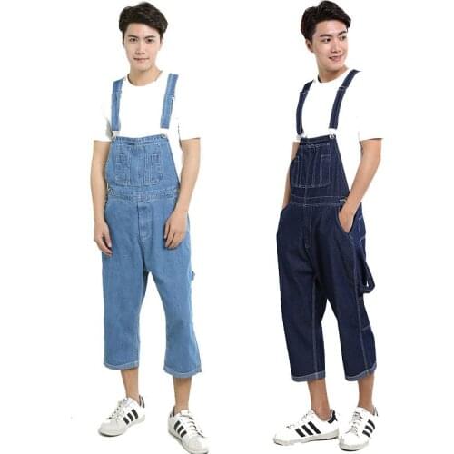 Mens Denim Overalls Mens Overalls Jumpsuit Large size strap Straight pants Blue jeans More sizes 48 50 Denim shorts