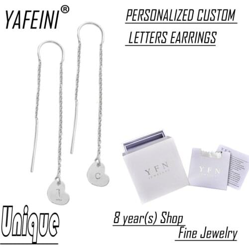 Custom YAFEINI Brand Fine Jewelry Unique 925 Sterling Silver Personalized Heart Letter Long Chain Drop Earrings