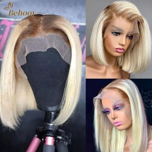 Short BOB Brown Ombre #613 Silky Straight Heat Resistant Lace Front Wigs For Black Women Synthetic Hair Preplucked Lace Wigs