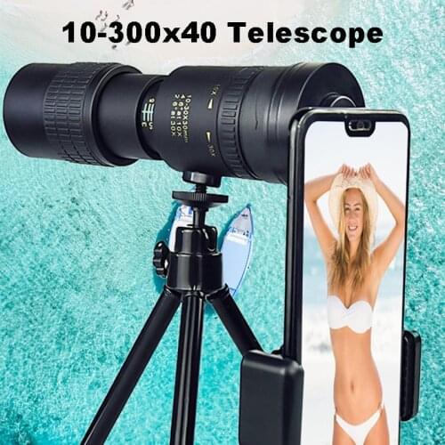 Metal Monocular Telescope 10-300x40 Zoom High Quality Monocular Binoculars Telescope Supports Smartphone with Light Night Vision