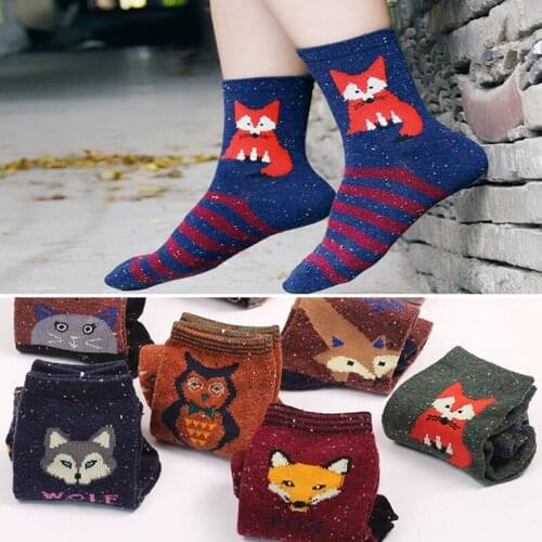 Soft Cotton Animal Socks Warm Comfortable Cute Fox Snowflake Cartoon Printing Socks Short Highly Elastic Casual Women Socks