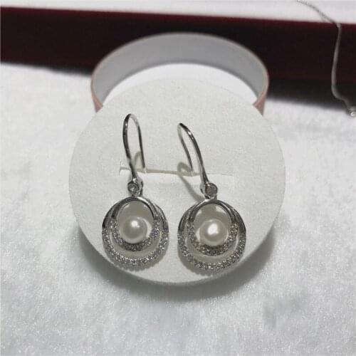 Popular Natural freshwater white pearl AAA 5-6mm Tibetan silver Good quality zircon inlay earrings size 14MM