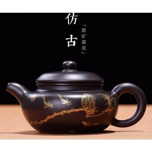 Raw ore, black clay, black clay, antique pot, manual gold painting, genuine teapot, mass customization by manufacturers