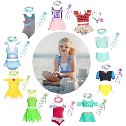 2021 New Elsa Anna Girls Mermaid Bikini Swimsuit Princess Swimwear Beachwear Swimming Girls Children Clothes Set Costume