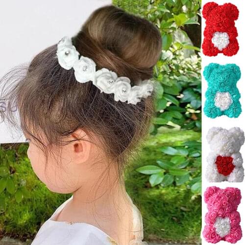 HOT SALE HAIR BUN RING GARLAND BRIDESMAID FLOWER GIRL ROSES & RHINESTONES ACCESSORY satin ribbon hair tie