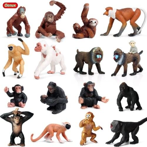 Oenux Original Wild Animal Golden Snub-nosed Monkey Gibbon Chimpanzee Orangutan Model Action Figures PVC Collection Kids Toy