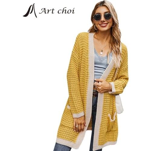 2020 Autumn Winter Cardigan Knitwear Sweater Women Knitted Outerwear Long Casual Tops Korean Chic Slim Soft Femme Coats Overcoat