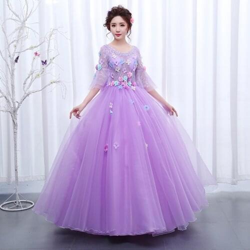 Purple Illusion Quinceanera Dress Party Prom Ball Gown Half Sleeve Sweet Floral Print Quinceanera Dresses Plus Size Vestidos