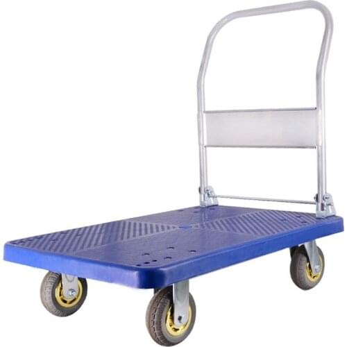 Portable four-wheel flatbed mute folding trolley small truck pull goods car