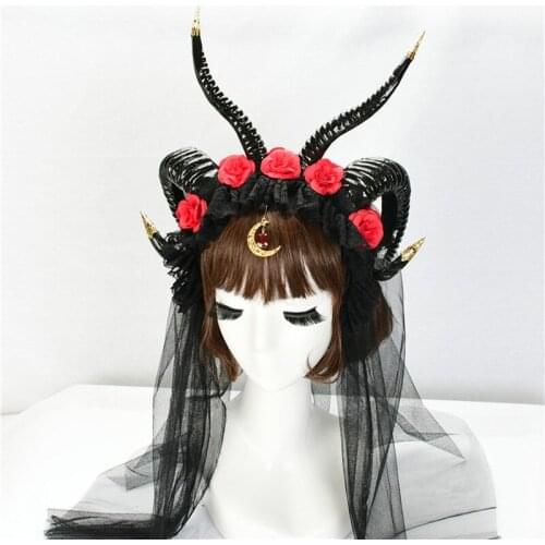 Hair band-Sheep horn ox horn cattle Death Bull Demon Devils horn headband Halloween party prop Hairband for Europe and America