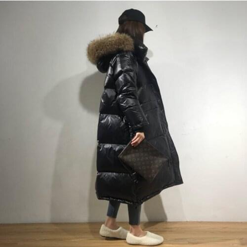 2021 White Duck Black Down Coat Women Raccoon fur collar Hooded Winter Windproof Snow Outwear Thick Female Long Puffer Jacket