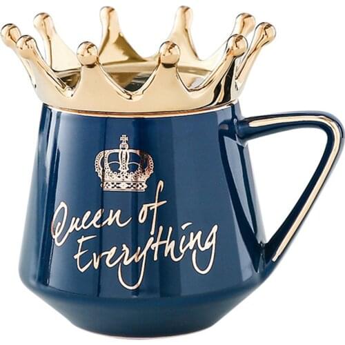 Queen of Everything Mug With Crown Lid and Spoon Ceramic Coffee Cup Gift for Girlfriend Wife B99