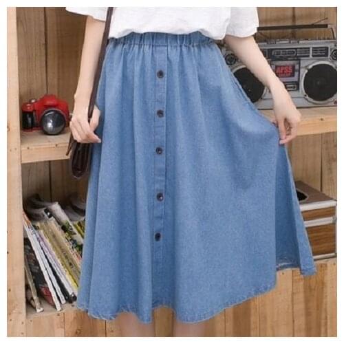 Plus Size Women Loose Midi Denim Skirt 2021 Spring Summer Female Safari Style A Line Knee Length High Waist Jeans SKirt