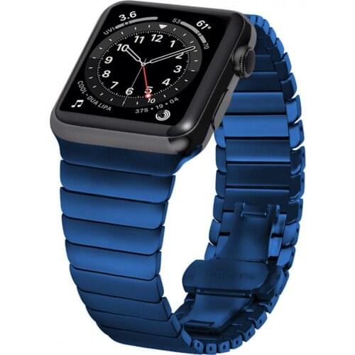 For apple watch band series 6 5 4 se 44mm 40mm Stainless Steel Link Bracelet for iwatch bands series 3 2 1 42mm 38mm blue strap