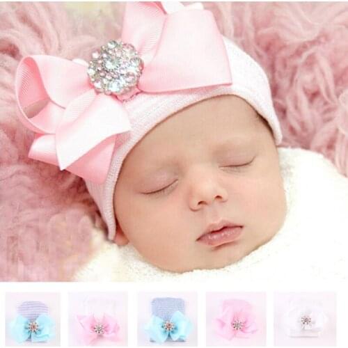 Newborn Hats Baby Girl Boy Cotton Beanie Caps Big Bow Soft Crochet Knitted Kids Striped Hat Baby Photography Hats Accessories