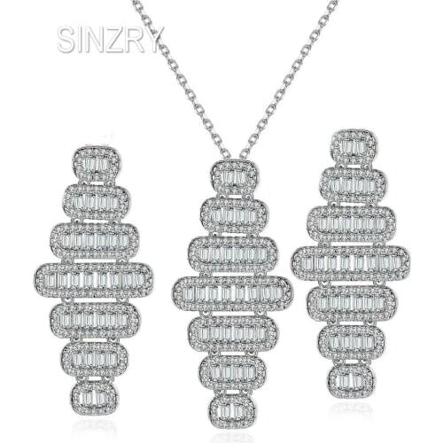 SINZRY NEW Cubic Zirconia dazzling geometry pendant necklace earring set Korean stylish jewelry set for women