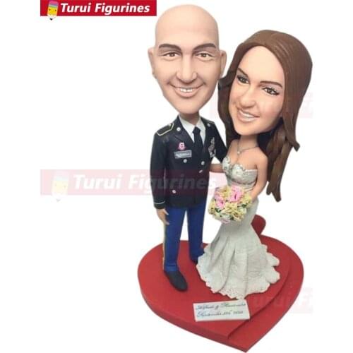 Militray Wedding Topper Personalized Wedding Cake Topper Figurines Custom Bobble Head Based on Customers' Photos Cake Topper