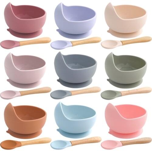 25 Colors High Quality Childrens Tableware Feeding Solid Food Bowl Spoon Set Of Dishes Plates For Food Baby Stuff